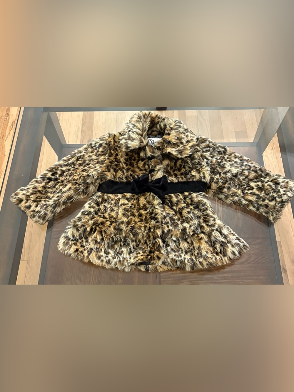 Girls Faux Fur Leopard Print Coat with Black Belt size 2T